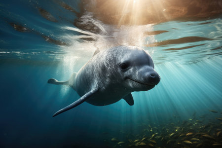 Vaquita the world's smallest porpoise species swimming in its natural habitatの素材