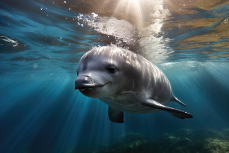 Vaquita the world's smallest porpoise species swimming in its natural habitatの素材