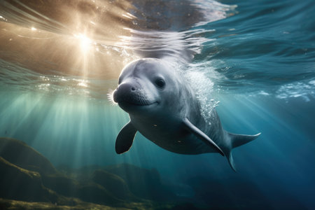 Vaquita the world's smallest porpoise species swimming in its natural habitatの素材