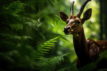 Elusive Saola, also known as the Asian unicorn, gracefully navigating a lush, untouched forestの素材