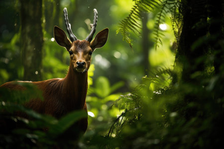 Elusive Saola, also known as the Asian unicorn, gracefully navigating a lush, untouched forestの素材
