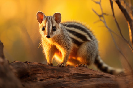 A Numbat, also known as the banded anteater, forages in the Australian bush at sunsetの素材