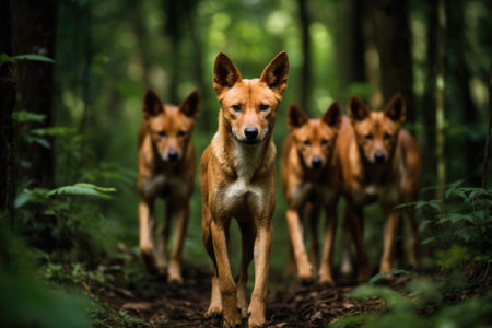 A pack of Dholes, also known as Asiatic wild dogs, in their natural habitatの素材