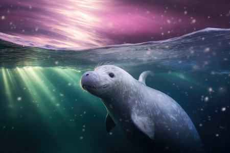 A narwhal swimming gracefully in its natural Arctic habitatの素材