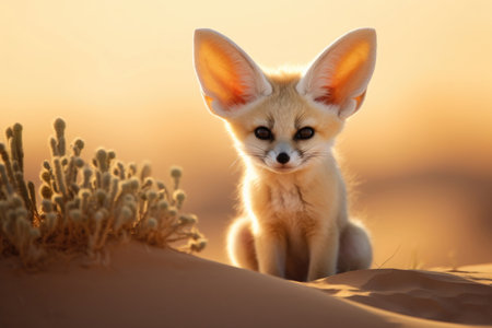 Fennec Fox in its natural habitat, showing its distinctive large ears and desert-adapted charmの素材