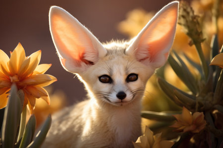 Fennec Fox in its natural habitat, showing its distinctive large ears and desert-adapted charmの素材