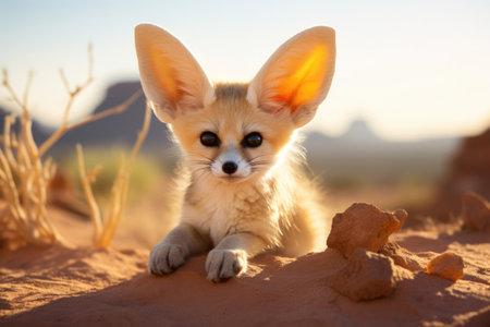 Fennec Fox in its natural habitat, showing its distinctive large ears and desert-adapted charmの素材