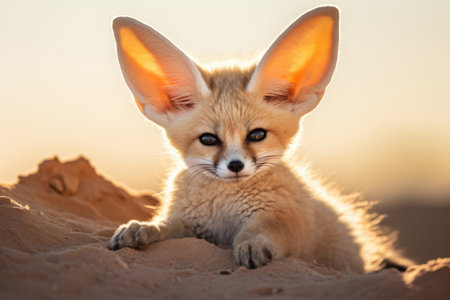 Fennec Fox in its natural habitat, showing its distinctive large ears and desert-adapted charmの素材