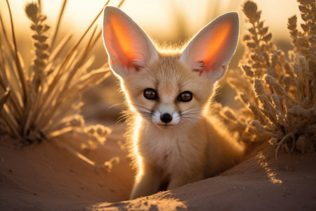 Fennec Fox in its natural habitat, showing its distinctive large ears and desert-adapted charmの素材