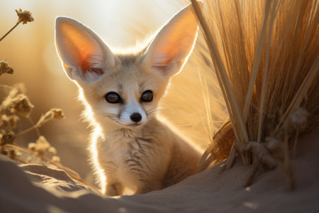 Fennec Fox in its natural habitat, showing its distinctive large ears and desert-adapted charmの素材