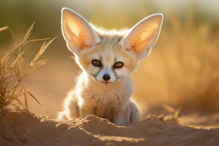Fennec Fox in its natural habitat, showing its distinctive large ears and desert-adapted charmの素材