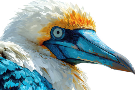 Watercolor image of a Blue-Footed Booby a seabird known for its distinctive blue feetの素材