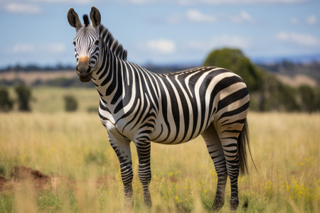 A Zorse a hybrid between a zebra and a horse in a natural field settingの素材