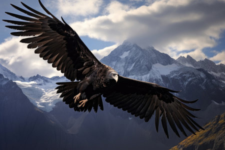 An Andean Condor soaring gracefully over the rugged peaks of the Andes Mountainsの素材