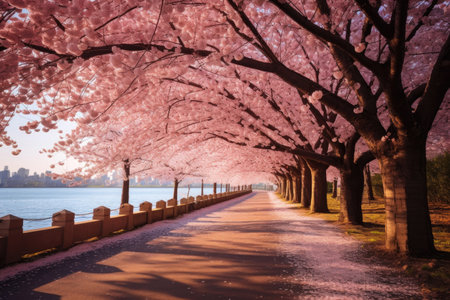 The beauty of cherry blossoms in full bloom in a park