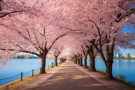 The beauty of cherry blossoms in full bloom in a parkの素材