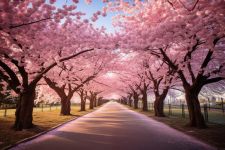 The beauty of cherry blossoms in full bloom in a parkの素材