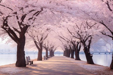 The ethereal beauty of cherry blossoms in full bloomの素材
