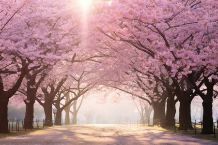 The ethereal beauty of cherry blossoms in full bloomの素材