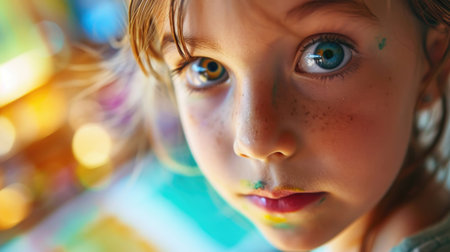 The focused and expressive faces of children in an art classの素材