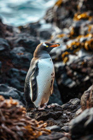 The charm of the Yellow-eyed Penguin in its natural habitatの素材
