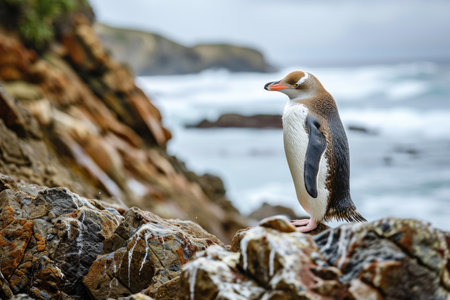 The charm of the Yellow-eyed Penguin in its natural habitatの素材