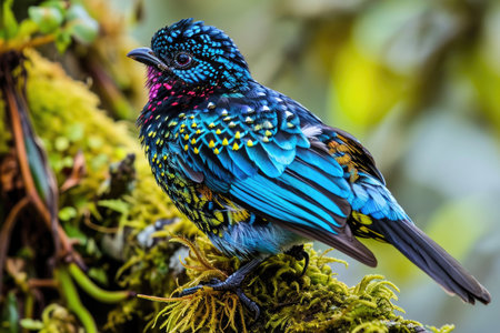 The intricate details of the Spangled Cotinga's plumageの素材