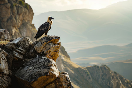 A Bearded Vulture perching on a rocky outcropの素材