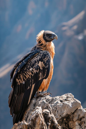 A Bearded Vulture perching on a rocky outcropの素材