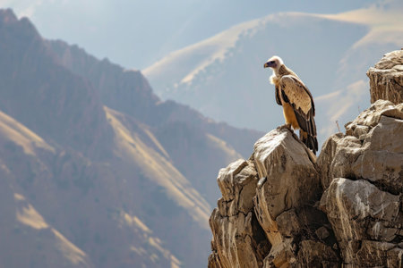 A Bearded Vulture perching on a rocky outcropの素材