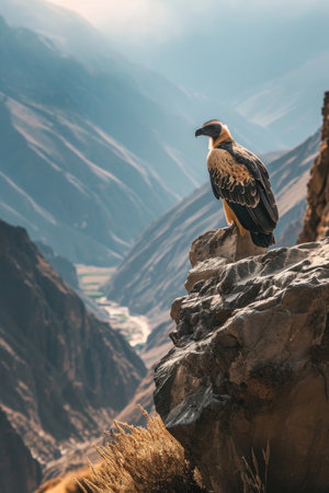 A Bearded Vulture perching on a rocky outcropの素材