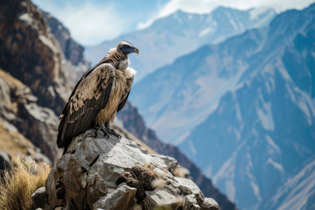 A Bearded Vulture perching on a rocky outcropの素材