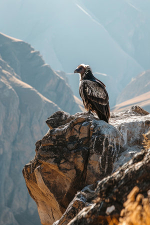 A Bearded Vulture perching on a rocky outcropの素材