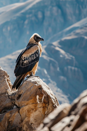 A Bearded Vulture perching on a rocky outcropの素材
