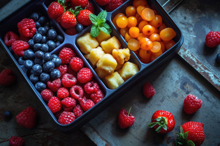 Colorful berries within a bento boxの素材