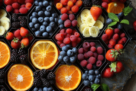 Colorful berries within a bento boxの素材