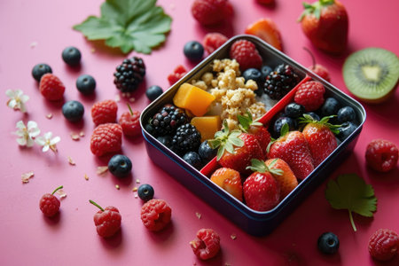 Colorful berries within a bento boxの素材