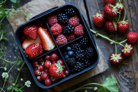 Colorful berries within a bento boxの素材