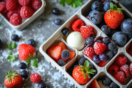 Colorful berries within a bento boxの素材