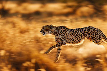 The sleek elegance of a cheetah in full sprint across the African savannahの素材