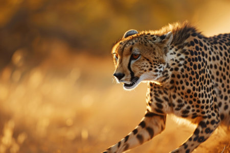 The sleek elegance of a cheetah in full sprint across the African savannahの素材