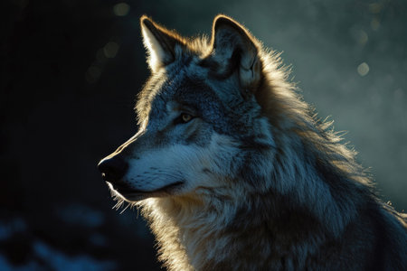 A gray wolf in the soft glow of the moonlightの素材