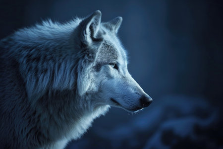 A gray wolf in the soft glow of the moonlightの素材