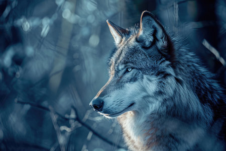 A gray wolf in the soft glow of the moonlightの素材