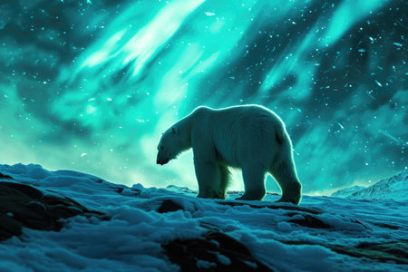 A polar bear in the ethereal glow of the Northern Lightsの素材