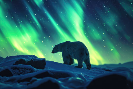A polar bear in the ethereal glow of the Northern Lightsの素材