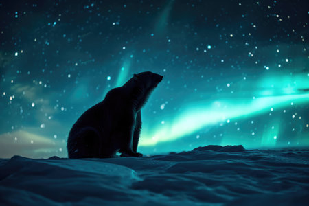 A polar bear in the ethereal glow of the Northern Lightsの素材