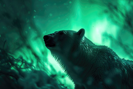 A polar bear in the ethereal glow of the Northern Lightsの素材