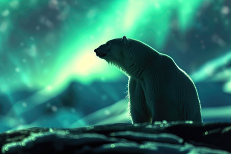 A polar bear in the ethereal glow of the Northern Lightsの素材