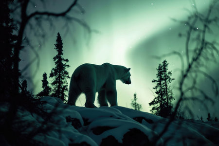 A polar bear in the ethereal glow of the Northern Lightsの素材